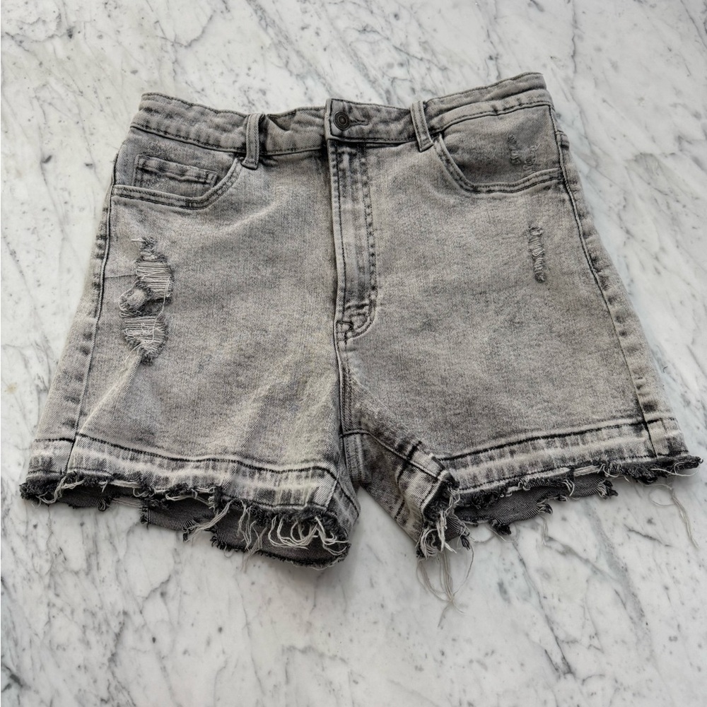 Vervet Jean Shorts Size XL (12-14) Black Acid HI Rise Denim Distressed Destroyed